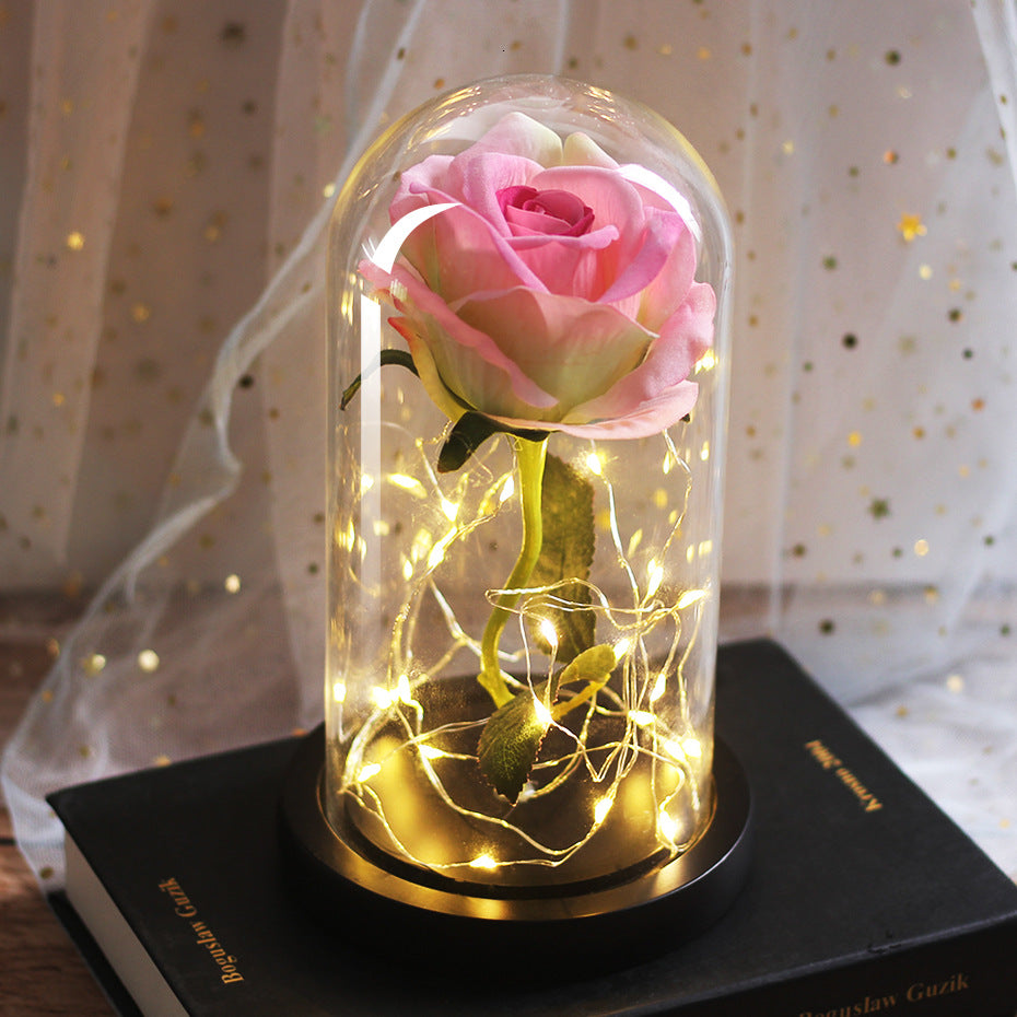 Eternal Rose in Glass Dome with LED Light - Perfect Mother's Day or Bridesmaid Gift