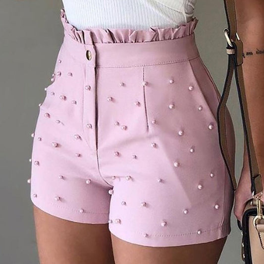 Statement-Making Style: Gun Beads Solid Color Women's Shorts