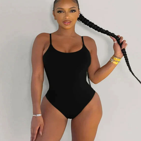 Elegant Solid Color Backless Triangle One-Piece Swimsuit - Plus Size