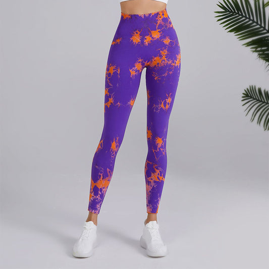 Vibrant Vibes: Tie-dye Printed Yoga Pants with Seamless High-waisted Design