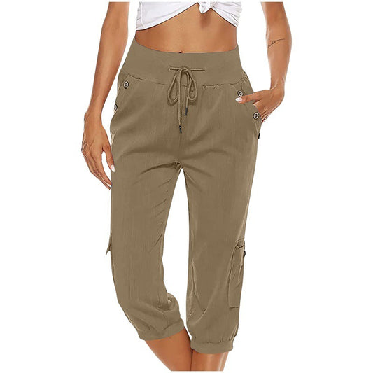 Effortless Comfort: Women's Cotton Linen Cargo Pocket Cropped Pants